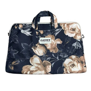 Dachee Padded Laptop Case Black Beige Floral Rose Pattern 16” x 12”